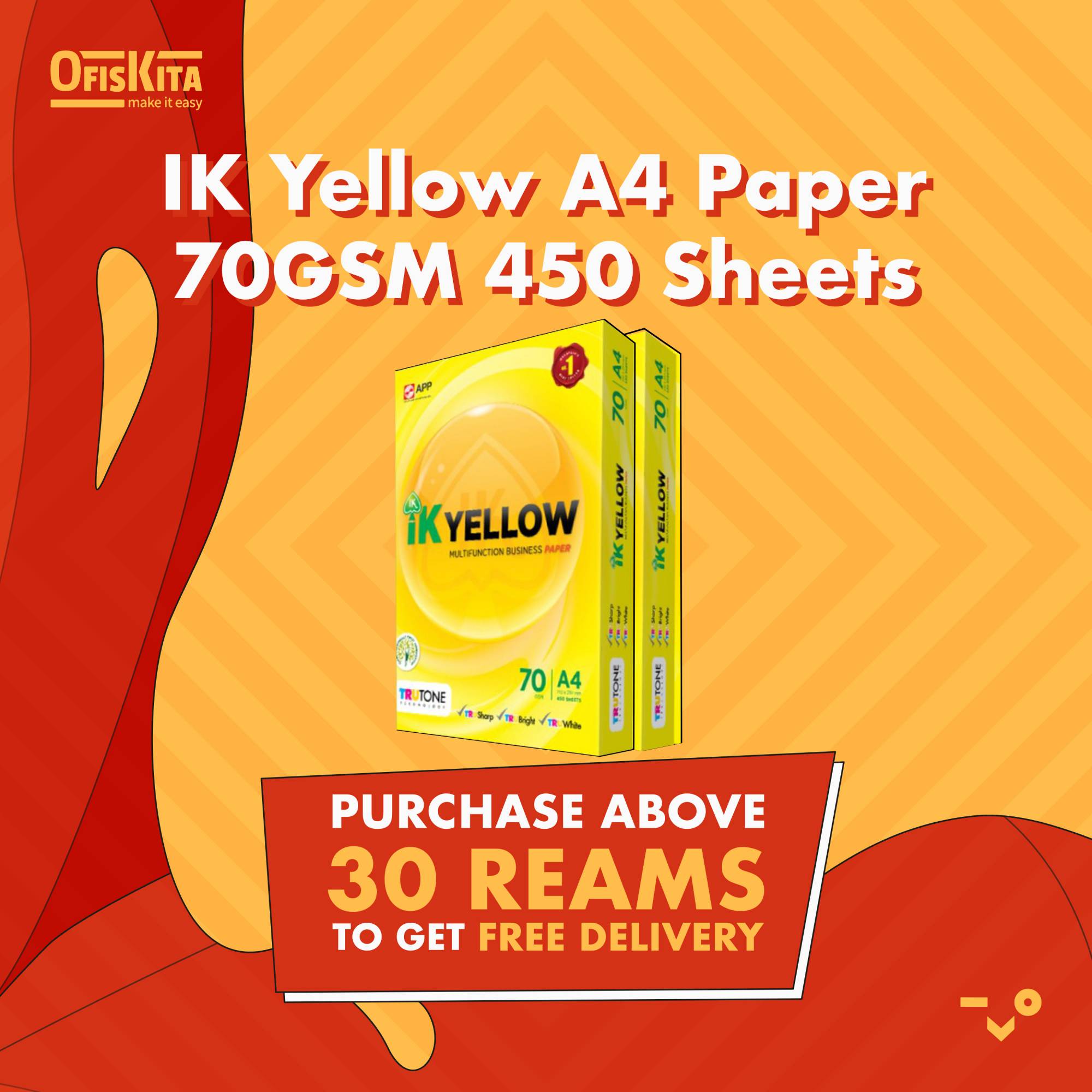 Ofiskita IK Yellow A4 Paper 70GSM 450 Sheets (10 Reams)
